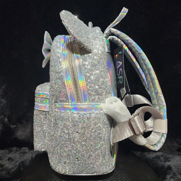 Loungefly Disney Minnie Mouse Silver Holographic Sequin Mini Backpack